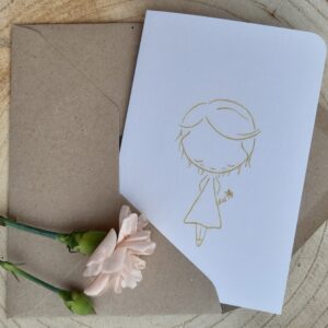 meisje met bloem, enveloppe bruin