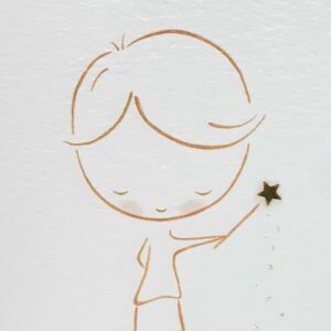 tekening kerstkaart jongen met toverstaf