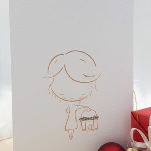 voorzijde kerstkaart meisje met lantaarn