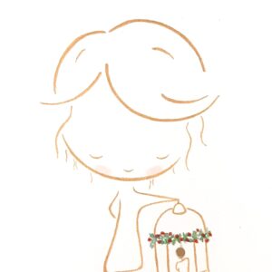 tekening kerstkaart meisje met lantaarn